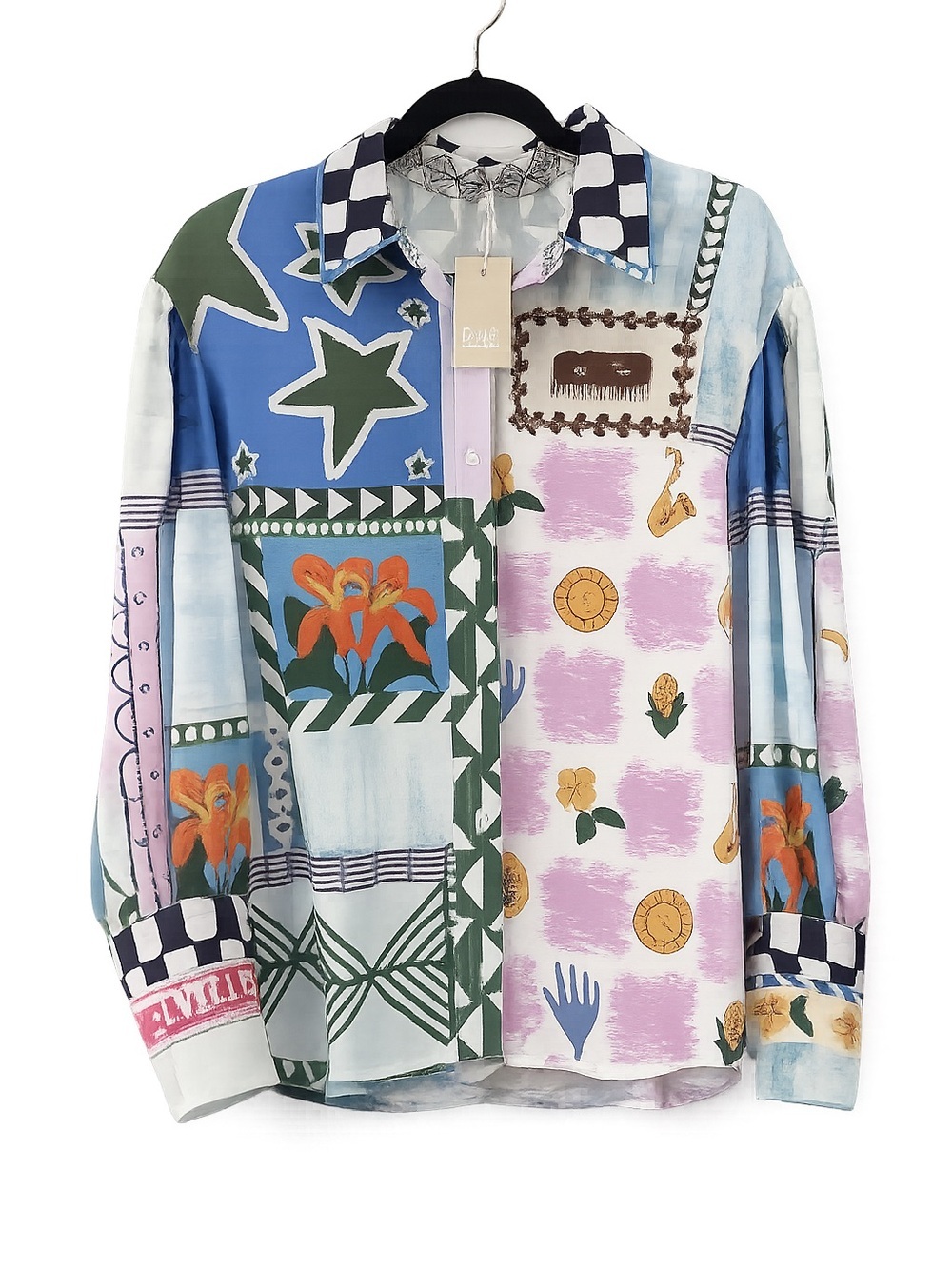 Casual Patchwork Button-Up Shirt - Multicolor - Picture 2 of 5